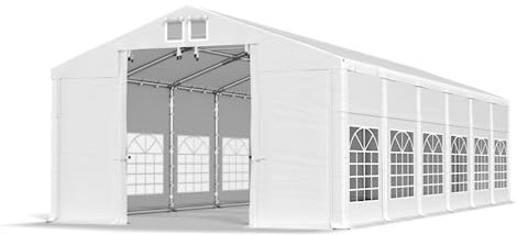 DAS COMPANY Partyzelt 8x12x2,5m wasserdicht weiß Zelt 560g/m² PVC Plane Hochwertigeszelt Gartenzelt Winter SD - Faltpavillon - Lagerzelt Winterfest - Festzelt - Gartenpavillon - Pavillon - Lagerzelt