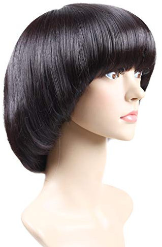 Gerade Kurze Charmante Pilzkopf Bob mit Die Franse Perücken für Frau Hitzebeständige Synthetische Faser Party Cosplay Kostüm Tägliche Perücke (Schwarz, Einheitsgröße)
