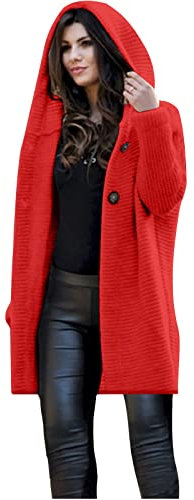 tsaChick Cardigan Damen Sommer Ohne äRmel Damen Langarm Pure Color Loose Long Pullover Strickjacke mit Kapuze Outwear KST9