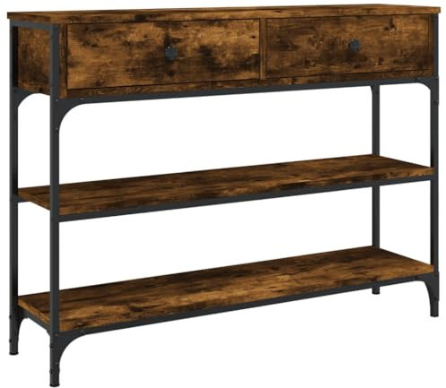 vidaXL Table Console, Table d'Entrée avec Rangement, Table de Couloir, Table d'Appoint Salon Salle de Séjour Maison Intérieur, Industriel, Chêne Fumé Bois d'Ingénierie