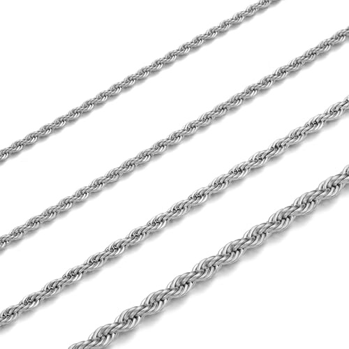 HSWYFCJY 3 MM Twist Rope Chain, Stainless Steel Silver Rope Chain Necklace for Men Women Fashion Jewellery Birthday Gift Length of Chain 70 CM