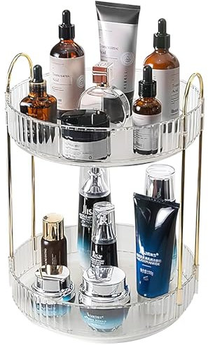 MOACC Porta Trucchi Rotante a 360°, Organizzatore di Cosmetici ad Grande Capacità, Organizzatore di Profumi, Make Up Organizer Adatti per Toeletta Camera da Letto Bagno Cucina, 2 Strati, Chiaro