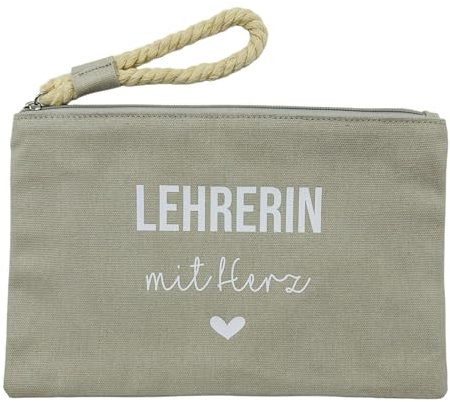 NeLi Lehrerin mit Herz Tasche mit Henkel, Geschenk für Lehererinnen, kleines Dankeschön Abschiedsgeschenk hellgrau