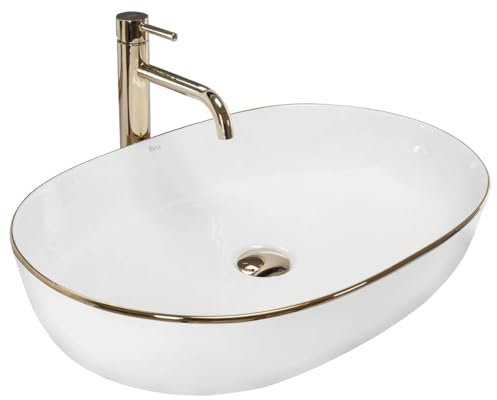 GTM Design Aufsatzwaschbecken Glanz Modern Waschbecken ohne Hahnloch - Elegant Aufsatzwaschbecken Oval für Badezimmer und Gäste WC - nur Bad Waschbecken - Modell 6
