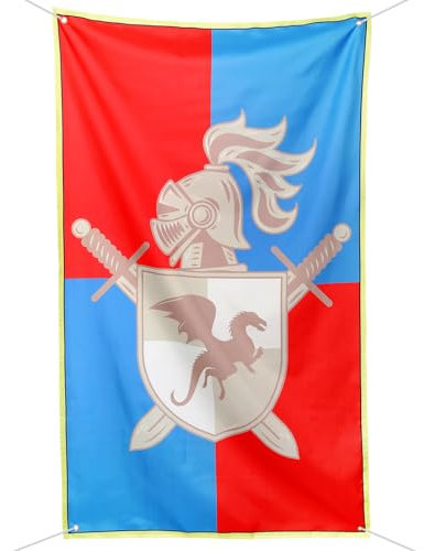 CHCAES Fahne Ritter Mittelalter Banner Flagge Ritter Party Deko Kindergeburtstag 150x90cm Mit Seil für Mittelalter Fans Dekoration Mottoparty