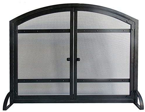 GTPBAO Salvachispas Chimenea Protector contra Chispas para Chimenea con Parte Superior Curvada, Puertas Dobles Y Pies De Soporte, Cortina De Malla De Hierro Forjado para Decoración De Sala De Estar