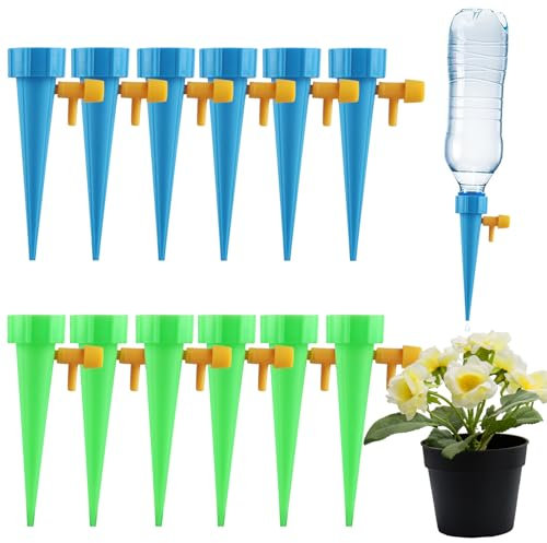 badaren Irrigazione a Goccia, Dispositivi l'Irrigazione Piante da 12 Pezzi con Interruttore Della Valvola di Regolazione Adatto per Innaffiare Piante e Fiori da Giardino Interni Ed Esterni