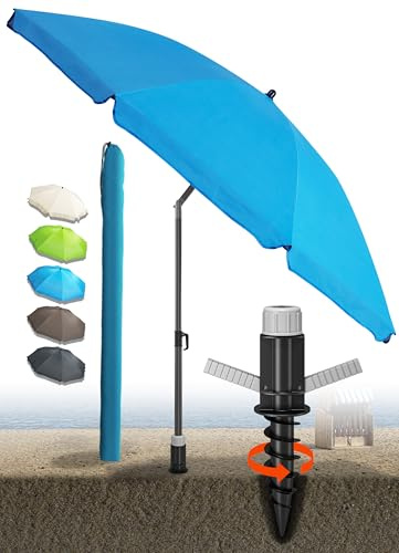 4smile Sonnenschirm Strand SunnyJoy als 3-IN-1 SET, Blau - UPF 50+ Strandschirm mit Bodenhülse & Schutzhülle - Strandschirm windfest stabil Ø 180 cm, Strandschirm UV-Schutz