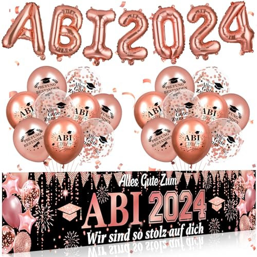 Abschlussfeier Dekorations 2024 Roségold Graduation Deko 2024 Abschlussfeier Luftballons Girlande ABI 2024 Luftballons Graduation Dekoration ABI 2024 Deko Abschlussdekoration 2024 Abi Geschenke