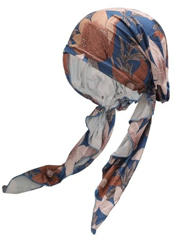 ZLYC Damen Chemo Turban Mütze Vorgebundenes Kopftuch Headwraps Leichte Hut(Blume Blau),Einheitsgröße