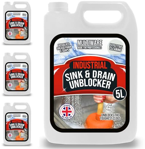 MultiWare 5 Litre Heavy Duty Sink & Drain Unblocker | Strong Cleaning | Liquid Plug Hole Toilet Cleaner Tool For Home, Office, Garage & Shops (1 x 5 Litre)