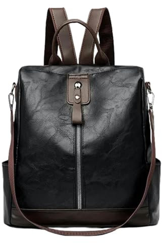 EAGYING Rucksack Vintage Pu Leder Rucksack Frauen Große Kapazität Reise Teenager Schultasche Weibliche Business Luxus Tasche-Schwarz-31X15X29Cm