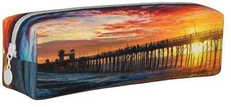 CHANGLEI Buntes Federmäppchen aus Leder, Motiv: Sonnenuntergang, bedruckt, leicht und kompakt, Schreibwaren-Organizer-Box, weiß, Einheitsgröße, Taschen-Organizer
