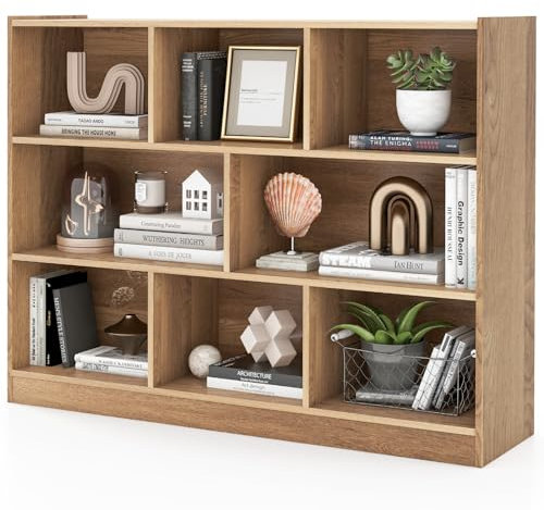 COSTWAY Wooden Cube Bookcase, 3 Tier Open Storage Shelving Unit with 8 Compartments, Freestanding Display Bookshelf for Living Room, Kids Playroom and Study (Natural)