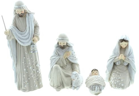 FRANK FLECHTWAREN Krippefiguren Heiligabend, 4er Set, Polyresin Maße: Figurenhöhe 4 cm - 16 cm, Filigran, vielseitig einsetzbar, traditionell