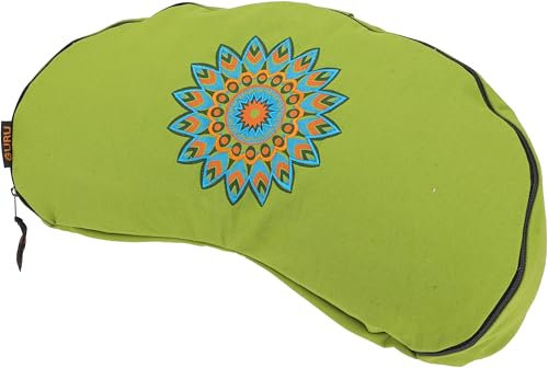 GURU SHOP Yoga Kissen Mond, Yogakissen, Bedrucktes Meditationskissen mit Dinkel Füllung - Grün, Baumwolle, 13x30x30 cm