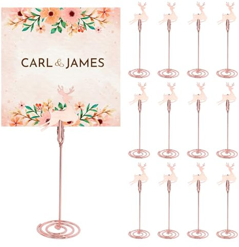 CHGCRAFT 12PCS Place Card Holders Deer Table Number Holders Name Card Holders Rose Gold Table Number Stands Table Photo Picture Holders for Party Weddings Resturants