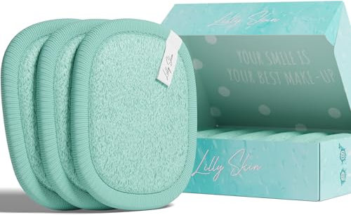 Pads Démaquillants Lavables et Réutilisables Lilly Skin - Lingettes Carrées Microfibres Nettoyantes et Exfoliantes pour la Peau du Visage - Boîte de 7 Pads en Tissu Simili Coton (Bleu Lagon, XL)