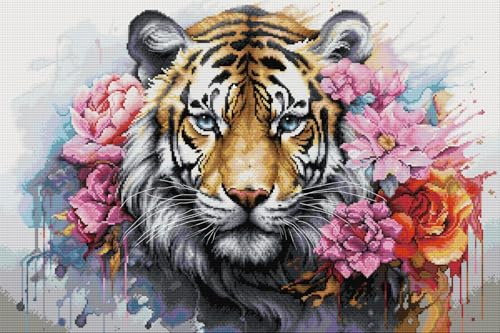 Awesocrafts Kreuzstich Stickpackungen Vorgedruckt Tiger Tiere Bilder Vorlagen Sticken Set Vorgedruckt 14CT 2 Stränge