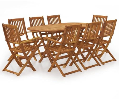 LIANGDONFC gartentisch mit stühlen、bistrotisch9-tlg. Garten-Essgruppe Klappbar Massivholz AkazieIdeal für Terrassen, Gärten