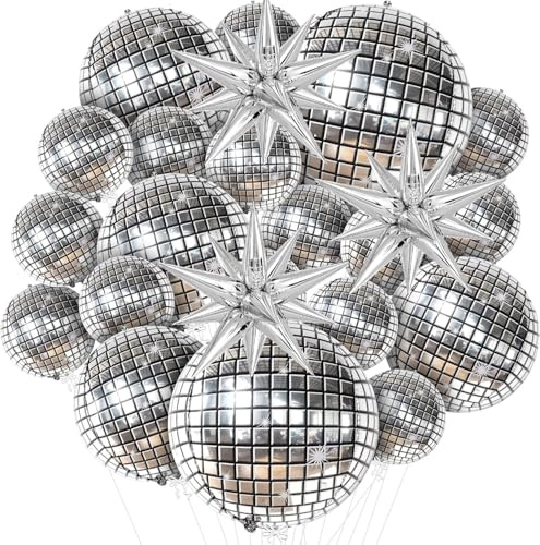 20 Pcs Ball, 22Inch 4D Large Foil Balloons And Disco Balloons With For 70s Disco Ball Decorations Party Graduation New Year Decoration