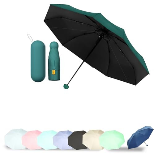 EEPLUYTY Mini-Regenschirm, Sechs-Knochen-Regenschirm, UV-Schutz-Regenschirm, Sonnenschutz-Regenschirm für den Außenbereich, Regen- oder Sonnenschein-Regenschirm, praktisch und tragba(dunkelgrün)