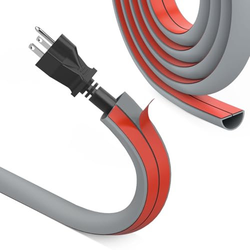 REFLYING Mini Cable Trunking, Half Round Cable Cover, Single Cable Tidy, Self Adhesive Tape Cable Duct to Hide 1 Wire, Flexible Cord Cover for Wires on Wall Floor, Grey, 15mm×10mm - 5 Meters