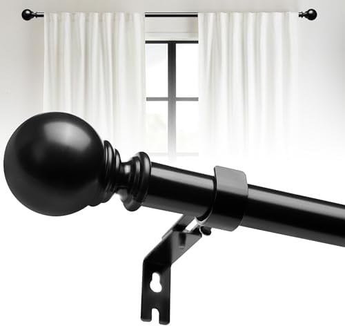Schwarz Gardinenstange,Gardinenstange Ausziehbar 66-183cm,Vorhangstange mit Halterung,25mm Gardinenstange mit runden Endkappen