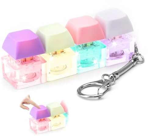 Keyboard Fidget Toy for Adults, Fidget Keyboard Keychain with LED Light Keyboard Fidget Clicker Funny Button Fidget Toy for Decompression Decoration