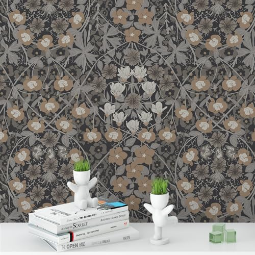 Peel and Stick Wallpaper for Home Decoration Kitchen Black Flower Wall Wallpaper Removable Vinyl Self Adhesive Shelf Paper & Drawer Liner Roll House, Workshop & Office 17.3 x 394 TH8094-10