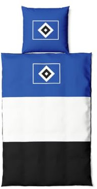 HSV Hamburger SV Bettwäsche ** Blockstreifen, 135 x 200 cm, 100% Baumwolle, Reißverschluss