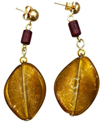 Ohrring aus antikem Glas Murrina Venedig Bernstein VR303, L, Edelstahl, Glas