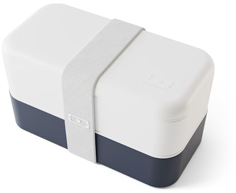 monbento - Lunch Box Original blanc/bleu - Lunch Box Micro Ondable pour Adultes - Boite Lunch Hermétique 2 étages - Idéal pour Travail/Pique-niques - Sans BPA - Made in France - Bicolore