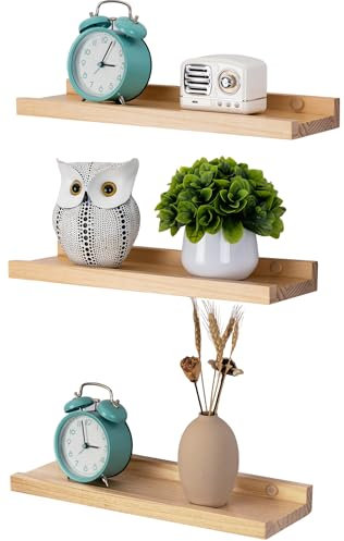 Gieanoo Wandregal Holz,3er Set 40cm Rustikal Schwebendes Regal aus Natürlich Pine Wood Holzregal Wand Regale für Bilderrahmen und Dekorationen, Arbeitszimmer, Schlafzimmer und Küche