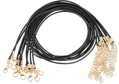 sourcing map 10pcs Waxed Necklace Cord Bulk, 18 Inches and 2mm Dia Necklace String Rope with Clasp for Pendants, Bracelets, Necklaces, Jewelry Making Beading Supplies,Black