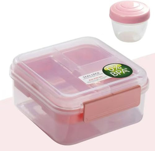 Generisch lässig brotdose mit fächern - spülmaschinenfest und mikrowellengeeignet - snackbox kinder mit ,perfekt für schule und unterwegs (Rosa, 1250ml)