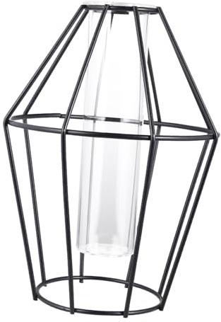 VICASKY Blumenkübel aus Eisen Pflanzgefäß mit Metallrahmen Kreativer Niedriger Glasröhrenvase Geeignet für Hydrokultur zum Pflanzen von Grünpflanzen Blumenarrangement-röhre Prismatisch