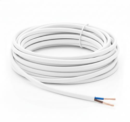 LampStation 2192Y 2 Core Flat Flex Cable 0.5mm White Lamp Wire 10 Metres | BASEC approved H03VVH2-F, PVC sheathed stranded copper, 240V 3 Amp, for table lighting, pendants and light appliances