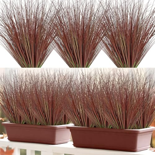 UXORSN 24 Bündel Kunstpflanzen wie Echt 51cm Kunstgras Herbst Deko Künstliche Pflanzen Outdoor UV-Beständige Künstliche Balkonpflanzen Herbstpflanzen für Innen Außen Garten Startseite Herbstdeko, Rot