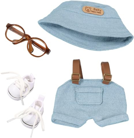 Harupink Kleidung für Puppe, Puppenkleidung 17 cm /15cm große Puppen-Blindboxen, Kuscheltier Kleidung Outfit inkl.Overall, Mütze, Brille,Schuh(Blau)