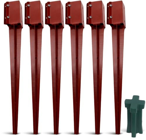 Set of 6 Fence Post Spikes 2.95” x 2.95 x 29.53 (75 x 75 x 750mm) with Driving Tool - Drive Down Metal Spikes with Bracket for Posts, Ground Stakes Holder Support for Fence Post Repair