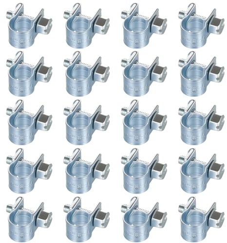 20 Pack Mini Hose Clamps 7-9mm Adjustable, Zinc-Plated Fuel Line Clamps for Exhaust Pipes, Gas Lines, Silicone Hoses & Cable Securing