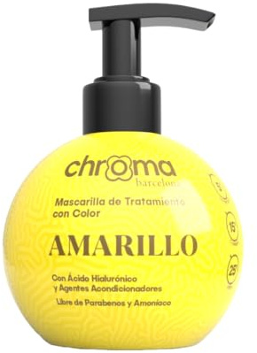 Chroma Barcelona - Mascarilla de Tratamiento con Color Semi Permanente, enriquecidas con Ácido Hialurónico, 250 ml - 23 colores. (Amarillo) NO CUBRE CANAS/VER TABLA DE COLORES ANTES DE COMPRAR