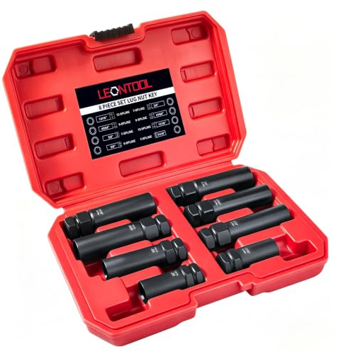 LEONTOOL Spline Lug Nut Socket Set, 8 Piece SAE and Metric Locking Lug Nut Removal Tool, Wheel Lock Removal Kit for Removing Spline and Hex Style Aftermarket Wheel Lugs Nuts, CR-MO Steel