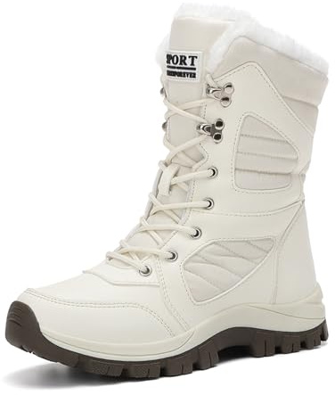 Generisch Botas de invierno para mujer, con forro de caña alta, botas de senderismo impermeables para el frío, botas de nieve cálidas con suela antideslizante para otoño e invierno, Blanco, 38 EU