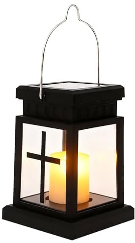 Grablaterne Friedhof Schwarz LED Kerzen Laternen Flackerlicht LED Kerzenlaterne Solar Laternen Gartenlaternen Outdoor Kerzenhalter Grablicht Grab Windlicht Grablampe Für Weihnachten Tischdeko (F)