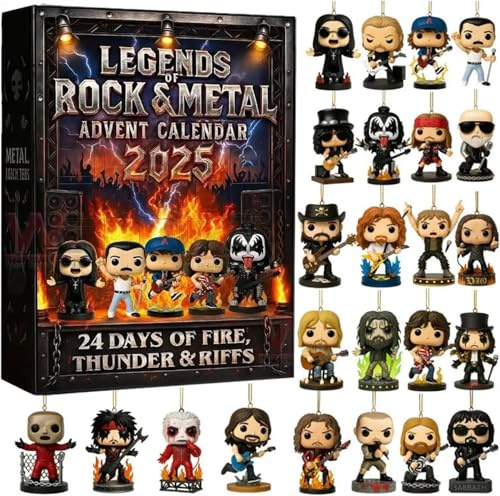 Legends of Rock & Metal Adventskalender 2025 – 24-tägiges Countdown-Set mit ikonischen 2D-Musikfiguren als Sammlerstücke, perfekt für Halloween, Weihnachten und Geschenke für Rock- und Metal-Fans