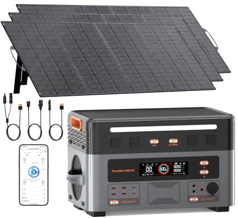 IEE 3200W Centrale Elettrica Portatile P3200 con 3 Pannello 200W, 2048Wh Generatore Solare, Batteria LiFePO4, Ricarica1h, 16 Porte, Controllo APP, Portable Power Station per Campeggio, Camper, Casa
