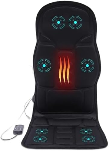 Repomanda Massagesitzauflage mit Heizung 8 Vibrationsmodi Rückenmassagegerät Ganzkörper Massagematte mit Controller Atmungsaktiv & Faltbar 12V Sitzheizung Auto Auflage für Auto, Büro, Zuhause