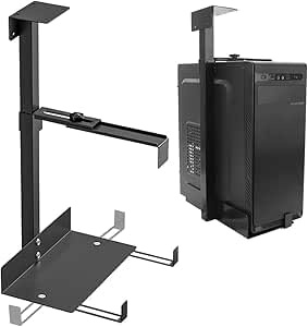 PC Halterung Unter Schreibtisch, Verstellbare Computer Halterung unter Schreibtisch Aufhängung Halter für Untertisch PC Wandhalterung Flexibler Halter, Funktioniert mit den meisten Hosts (Schwarz-A)